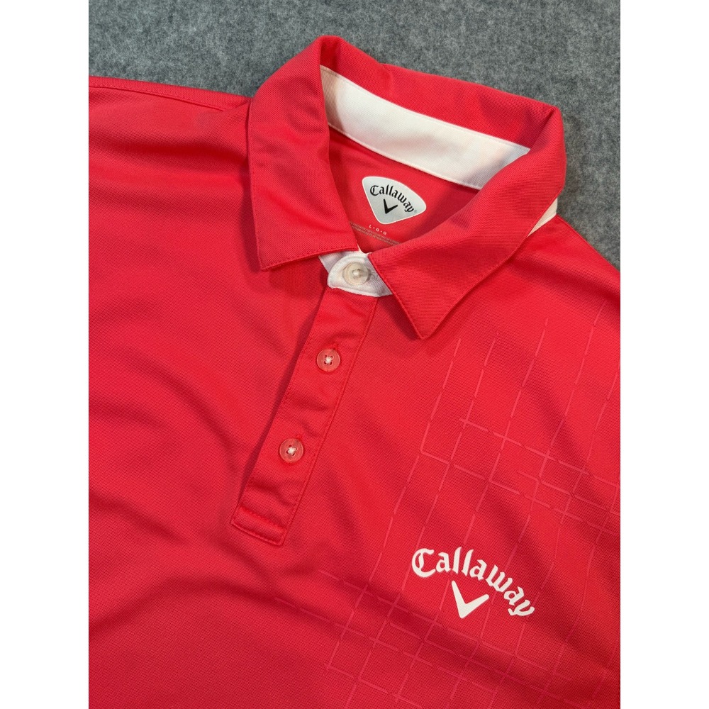 Callaway Mens Golf Polo Shirt Pink Short Sleeve Grid Pattern Large L